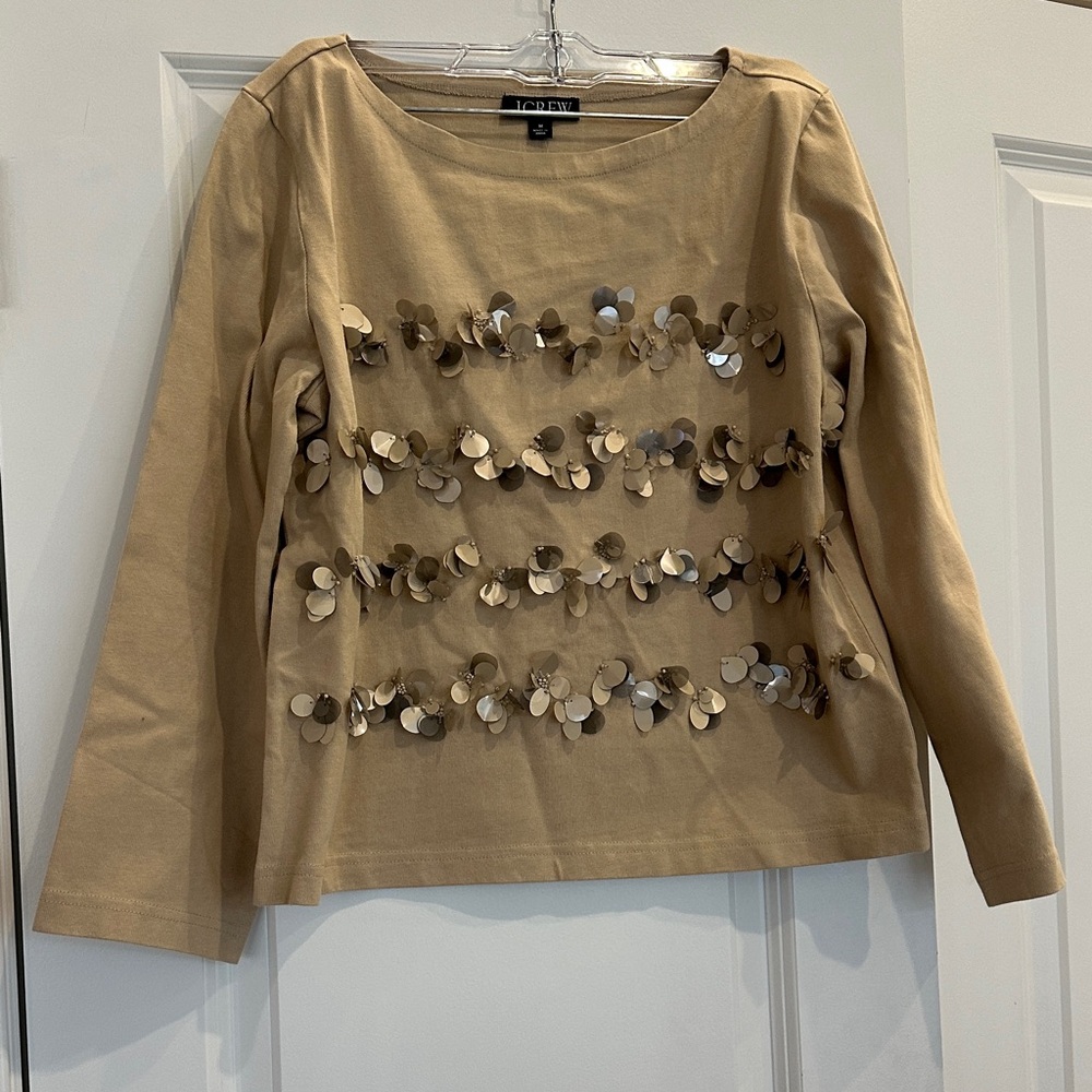 NWT J. Crew Beige Sequin Long Sleeve Top